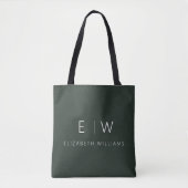 Donkergroen Elegant Modern Minimalistisch Monogram Tote Bag (Voorkant)