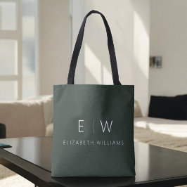 Donkergroen Elegant Modern Minimalistisch Monogram Tote Bag