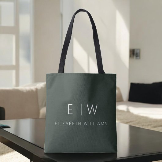 Donkergroen Elegant Modern Minimalistisch Monogram Tote Bag