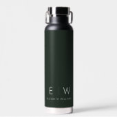 Donkergroen Elegant Modern Minimalistisch Monogram Waterfles (Voorkant)