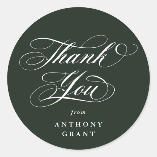 Donkergroen Elegant Script Afstuderen Bedankt Ronde Sticker (Voorkant)