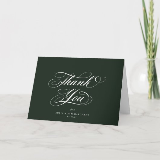 Donkergroen Elegant Script Blank Wedding Bedankkaart (Voorkant)
