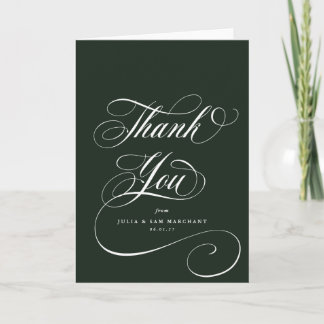 Donkergroen Elegant Script Blank Wedding Bedankkaart
