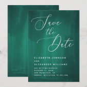 Donkergroen elegant script. Noodkalligrafie Save The Date (Voorkant / Achterkant)