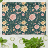 Donkergroen Elegant  Wildbloempatroon Theedoek (Gevouwen)