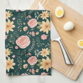 Donkergroen Elegant  Wildbloempatroon Theedoek (Quarter Fold)