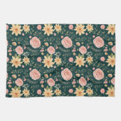 Donkergroen Elegant  Wildbloempatroon Theedoek (Horizontaal)