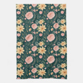 Donkergroen Elegant  Wildbloempatroon Theedoek (Verticaal)