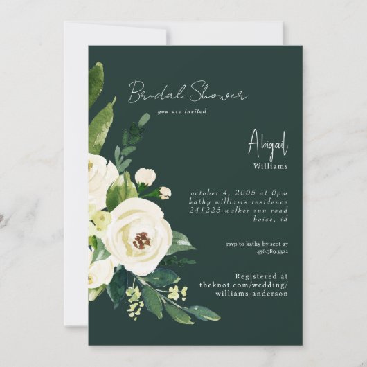 Donkergroen Elegant Wit Bloemen Vrijgezellenfeest Kaart (Voorkant)