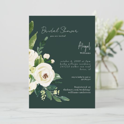 Donkergroen Elegant Wit Bloemen Vrijgezellenfeest Kaart (Staand voorkant)