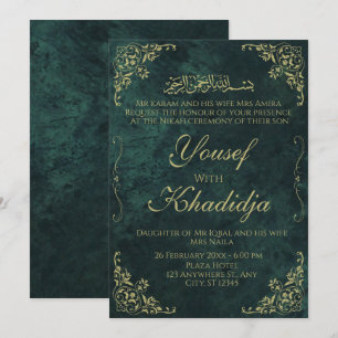 Donkergroen Elegante Moslim Nikah Uitnodiging