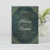 Donkergroen Elegante Moslim Nikah Uitnodiging (Staand voorkant)