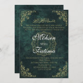 Donkergroen Elegante Moslim Nikah Uitnodiging (Voorkant / Achterkant)