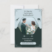 Donkergroen Elegante Uitnodiging voor het Huwelijk (Voorkant)