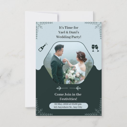 Donkergroen Elegante Uitnodiging voor het Huwelijk (Voorkant)