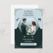 Donkergroen Elegante Uitnodiging voor het Huwelijk (Voorkant / Achterkant)