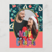Donkergroen Elegante Vrolijke Kerstfoto Groet Briefkaart (Voorkant)