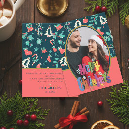 Donkergroen Elegante Vrolijke Kerstfoto Groet Briefkaart