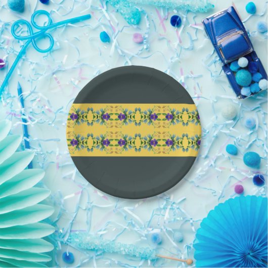 Donkergroen en geel papieren bordje (Feest)