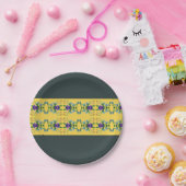 Donkergroen en geel papieren bordje (Feest)