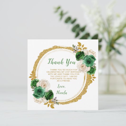 Donkergroen en goud Elegant Bloemen Verjaardagsfee Bedankkaart (Staand voorkant)