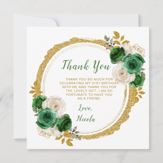 Donkergroen en goud Elegant Bloemen Verjaardagsfee Bedankkaart (Voorkant)