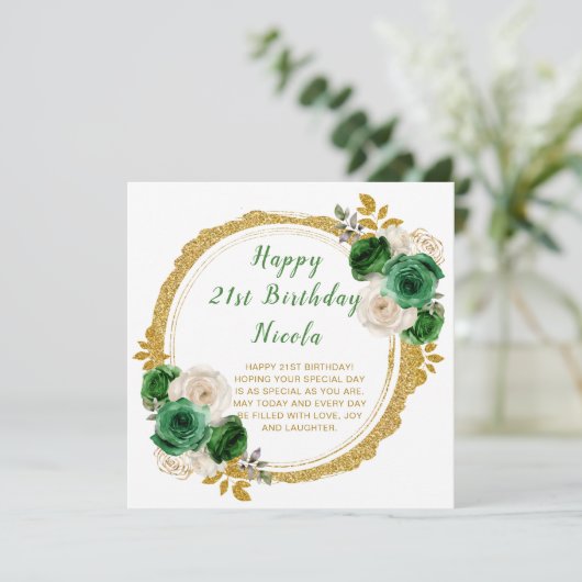 Donkergroen en goud Elegant Bloemen Verjaardagsfee Kaart (Staand voorkant)