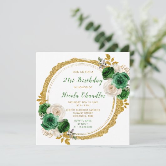 Donkergroen en goud Elegant Bloemen Verjaardagsfee Kaart (Staand voorkant)