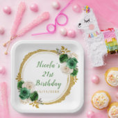 Donkergroen en goud Elegant Bloemen Verjaardagsfee Papieren Bordje (Feest)