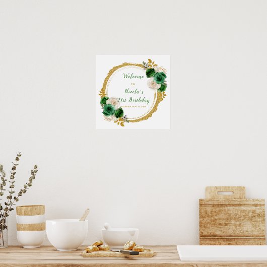 Donkergroen en goud Elegant Bloemen Verjaardagsfee Poster (Keuken)