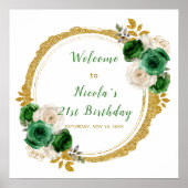 Donkergroen en goud Elegant Bloemen Verjaardagsfee Poster (Voorkant)