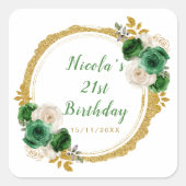 Donkergroen en goud Elegant Bloemen Verjaardagsfee Vierkante Sticker (Voorkant)