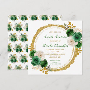 Donkergroen en goud Elegante Bloemen Sweet Sixteen Kaart