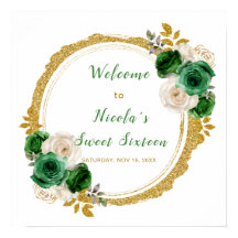 Donkergroen en goud Elegante Bloemen Sweet Sixteen