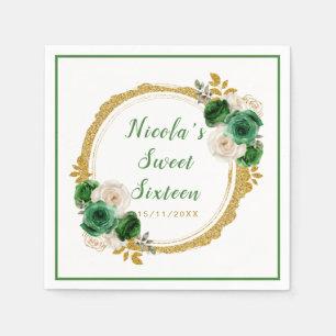 Donkergroen en goud Elegante Bloemen Sweet Sixteen Servet