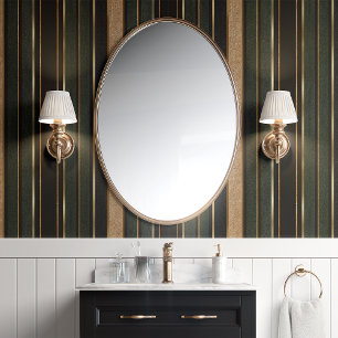 Donkergroen en goud gestreepte Art Deco Behang