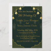 Donkergroen en goud script bruiloft uitnodiging (Voorkant)