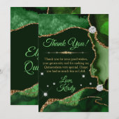 Donkergroen en gouden faux Glitter Agate Quinceañe Bedankkaart (Voorkant / Achterkant)