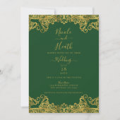Donkergroen en gouden kant Elegant Wedding Kaart (Voorkant)