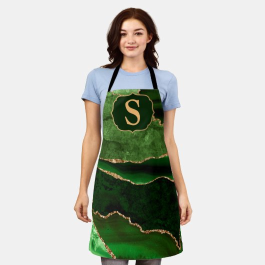 Donkergroen en goudglitter marmer Agate Monogram Schort (Gedragen)