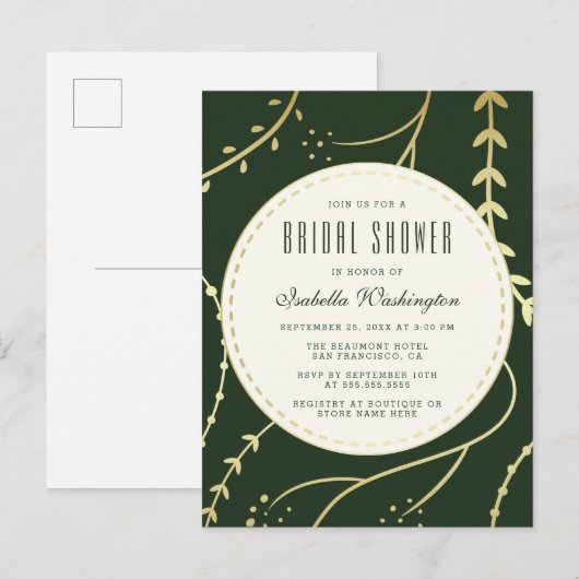 Donkergroen en goudhoudend Vrijgezellenfeest Uitnodiging Briefkaart (Voorkant / Achterkant)