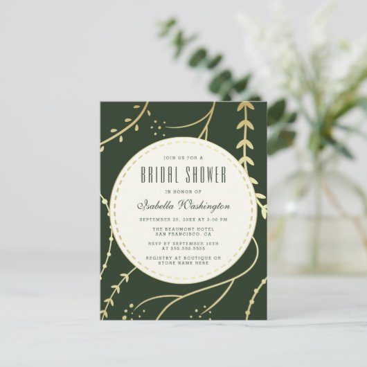 Donkergroen en goudhoudend Vrijgezellenfeest Uitnodiging Briefkaart (Staand voorkant)