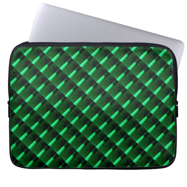 Donkergroen en lichte vormen met lichtillusie laptop sleeve (Voorkant)