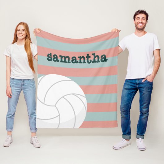 Donkergroen en Melon roze volleyball strips Fleece Deken (In situ)