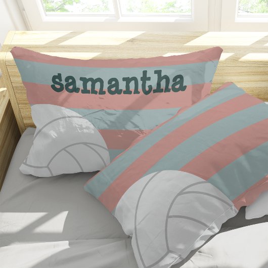 Donkergroen en Melon roze volleyball strips Kussensloop