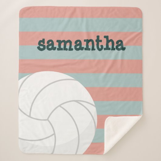 Donkergroen en Melon roze volleyball strips Sherpa Deken (Voorkant)