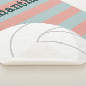 Donkergroen en Melon roze volleyball strips Sherpa Deken (3/4)