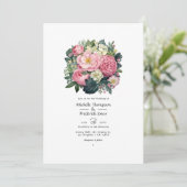 Donkergroen en pastelroze bloemenbruiloft kaart (Staand voorkant)