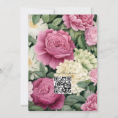 Donkergroen en pastelroze bloemenbruiloft kaart (Achterkant)