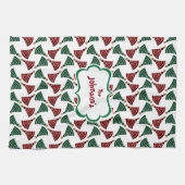 Donkergroen en rood kerstboompatroon theedoek (Horizontaal)